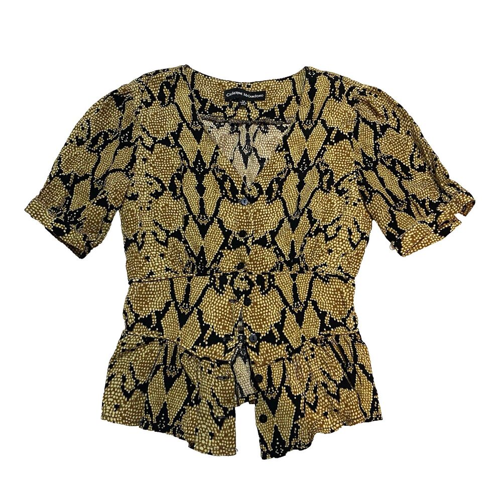 Catherine Malandrino Snake Print Peplum Top Women’s XS Animal Print Blouse